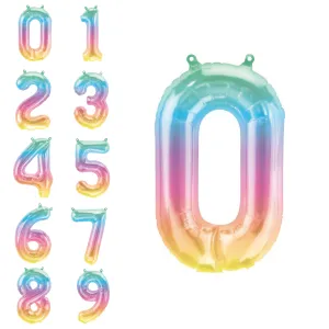 16 Rainbow Ombre Number Balloon 0-9