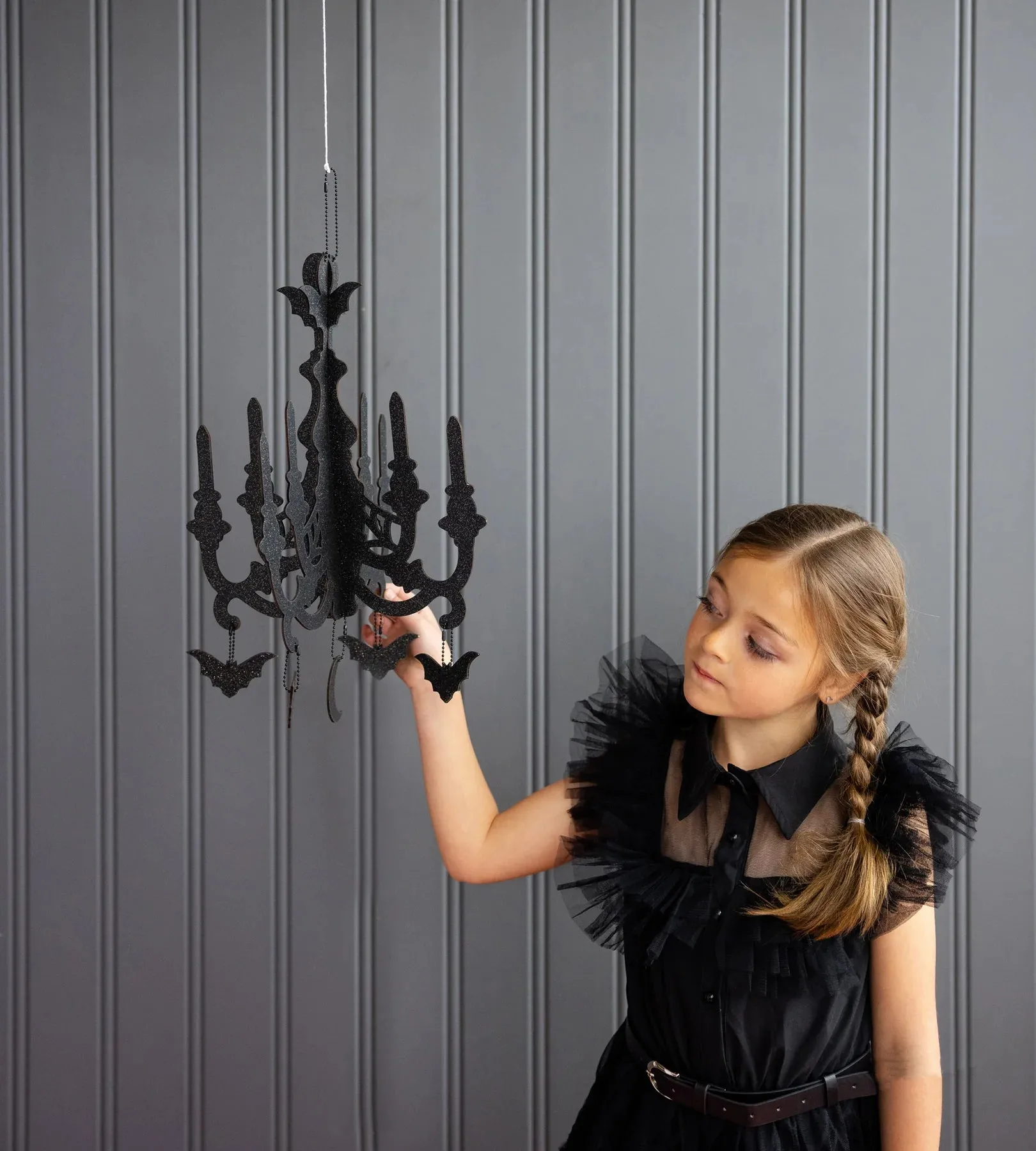 3D Black Glitter Hanging Chandelier 1ct
