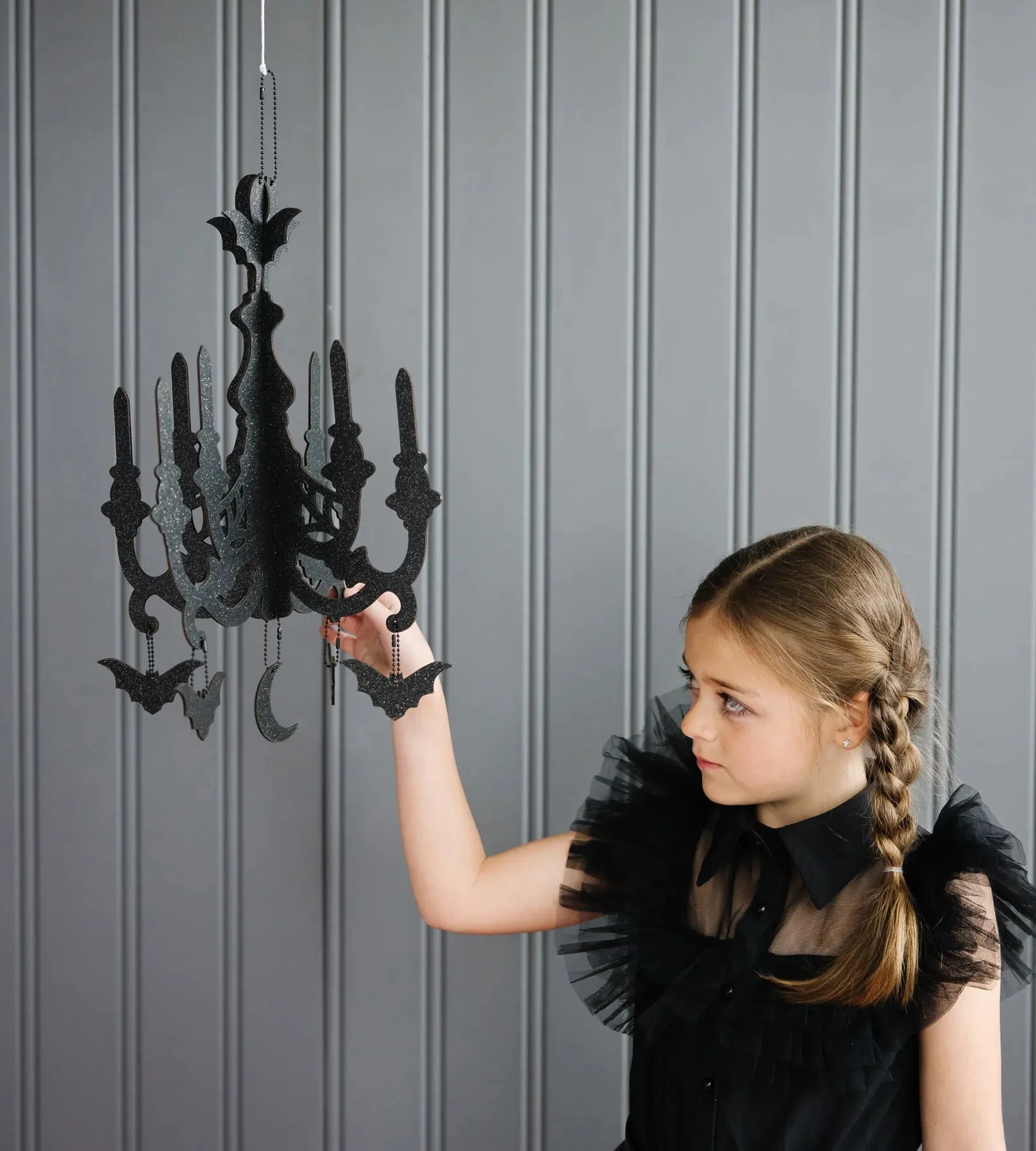 3D Black Glitter Hanging Chandelier 1ct