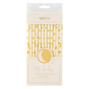 Baby Gold Moon & Star Plastic Straws 12ct