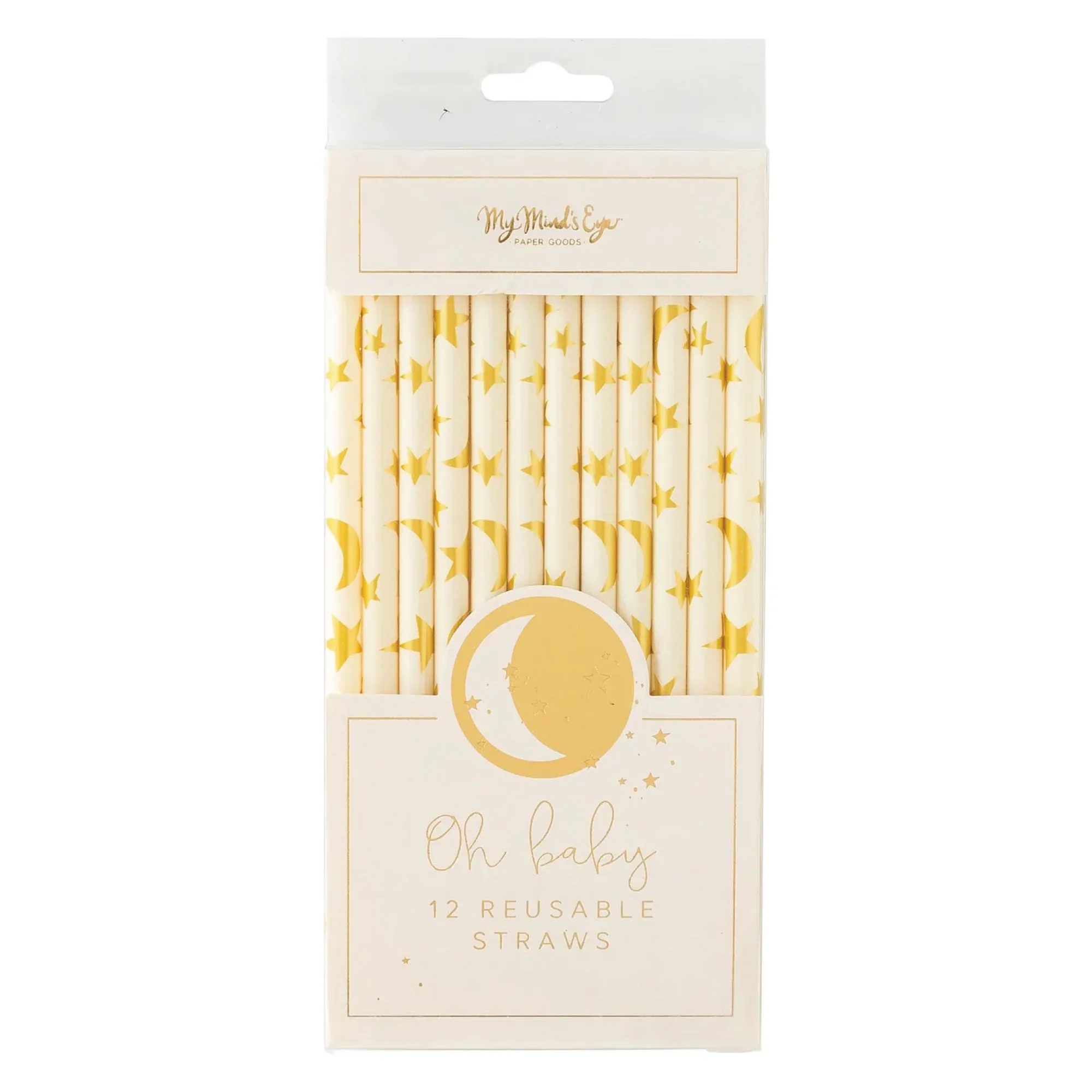 Baby Gold Moon & Star Plastic Straws 12ct