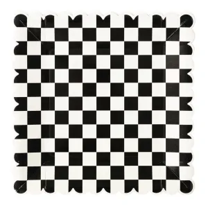 Black & Cream  Checkered Square Lunch Plates 8ct