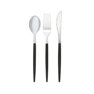 Black & Silver Plastic Cutlery Set for 8