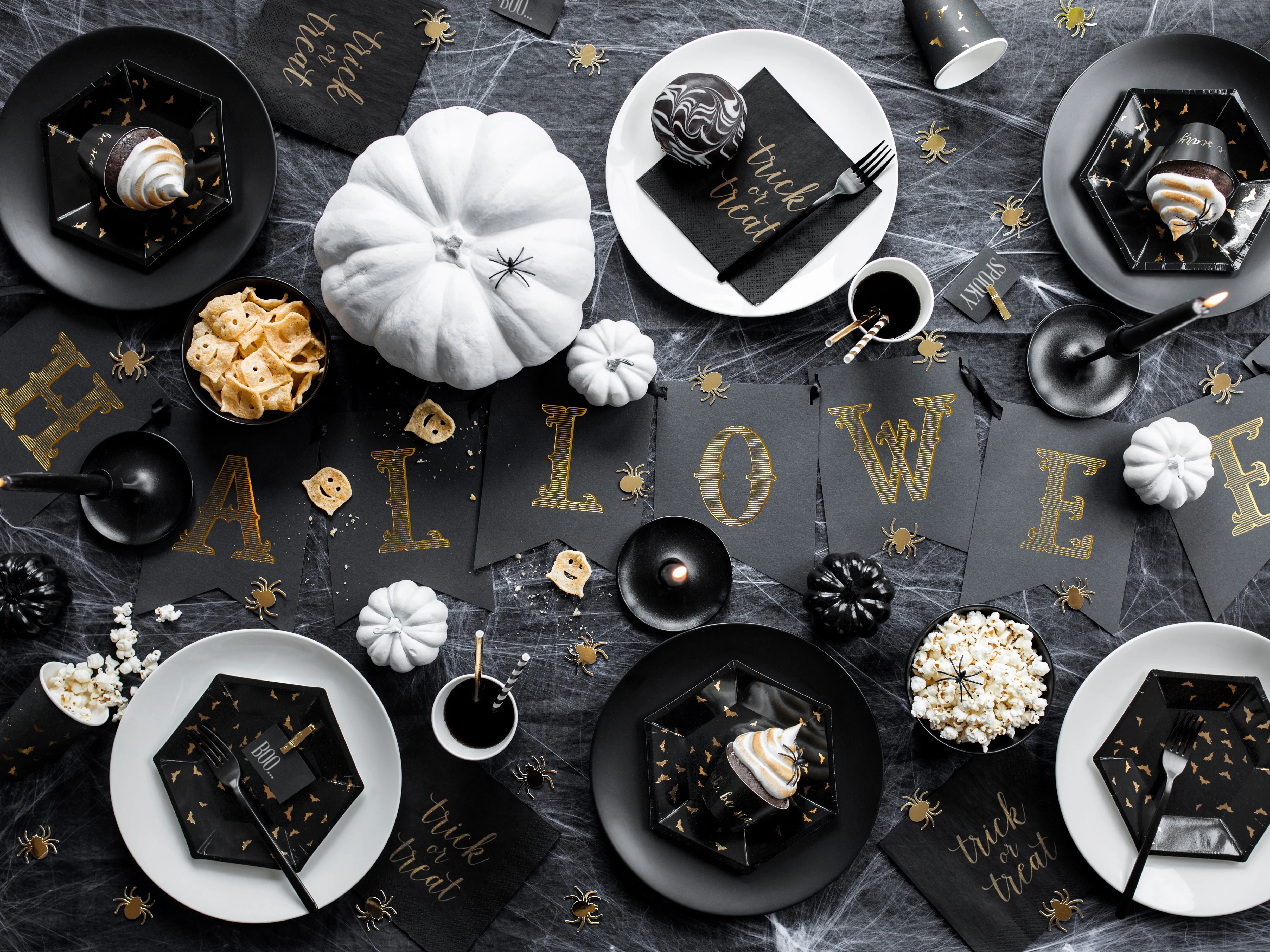 Black and Gold Halloween Pennant Banner