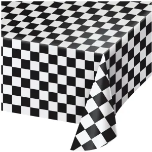 Black and White Checkered Plastic Table Cover 54 x 108