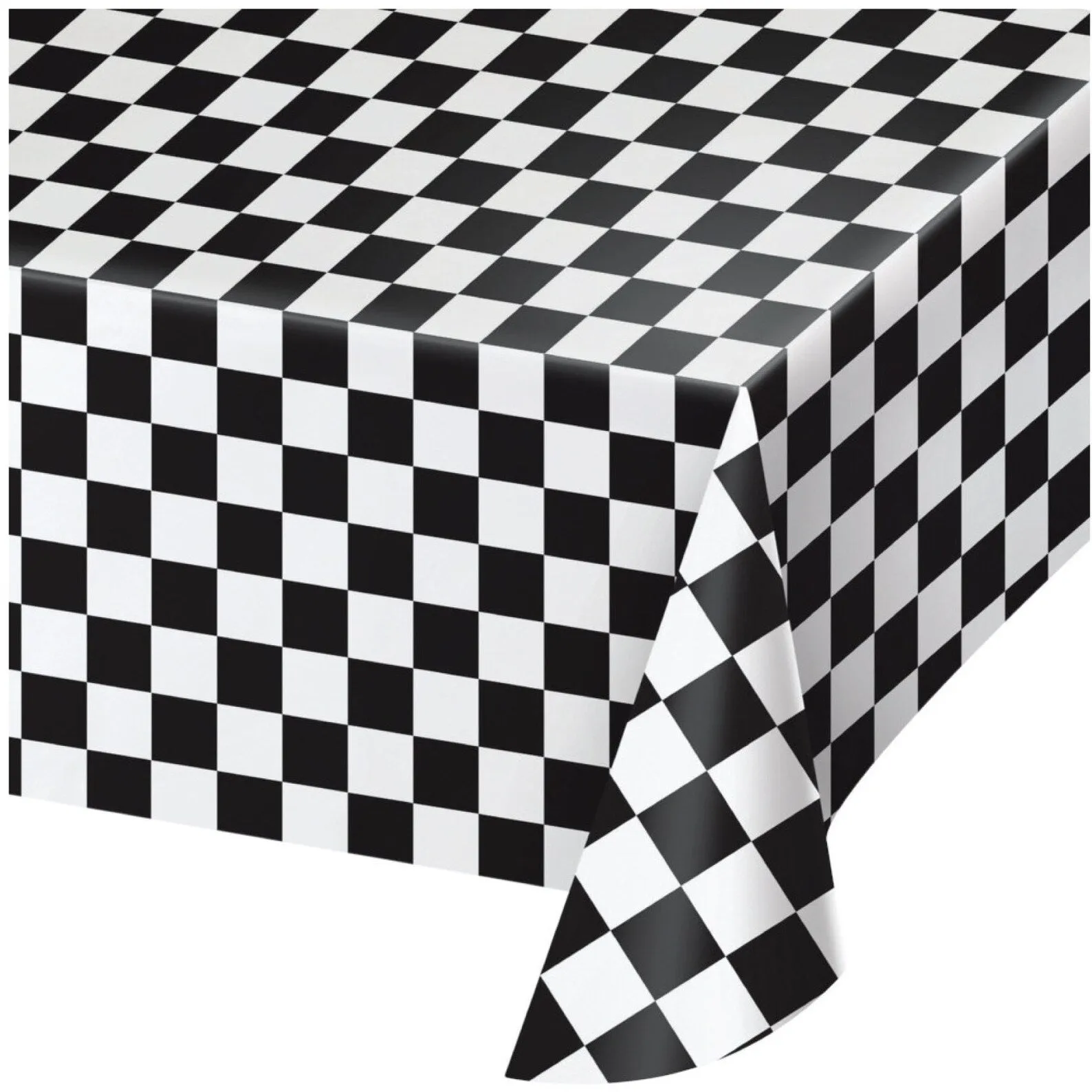 Black and White Checkered Plastic Table Cover 54 x 108