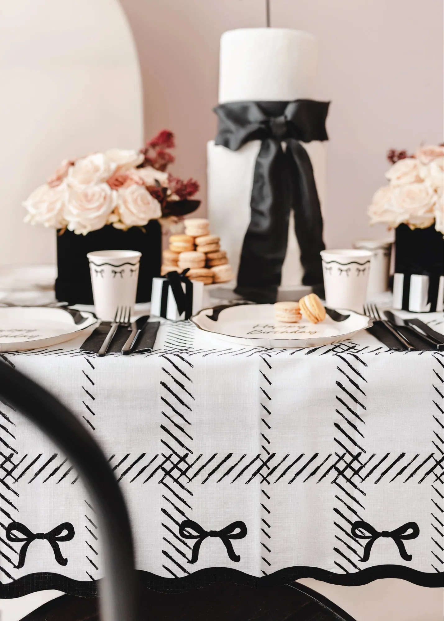 Black Bow Paper Table Cover