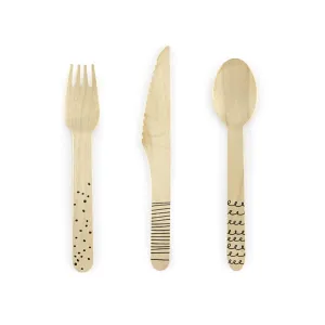 Black Doodles Wooden Cutlery Set for 6