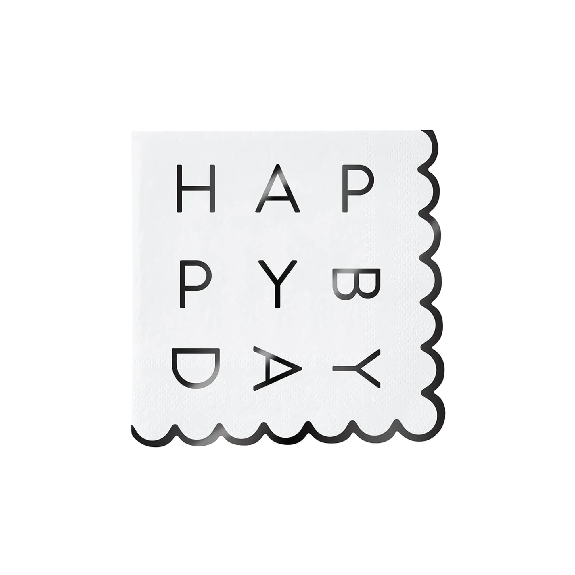 Black Foil Happy BDay Scalloped Dessert Napkins 20ct