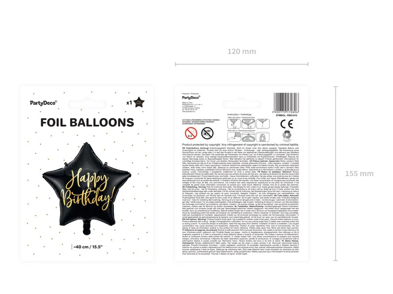 Black Happy Birthday Star Balloon 15.5in