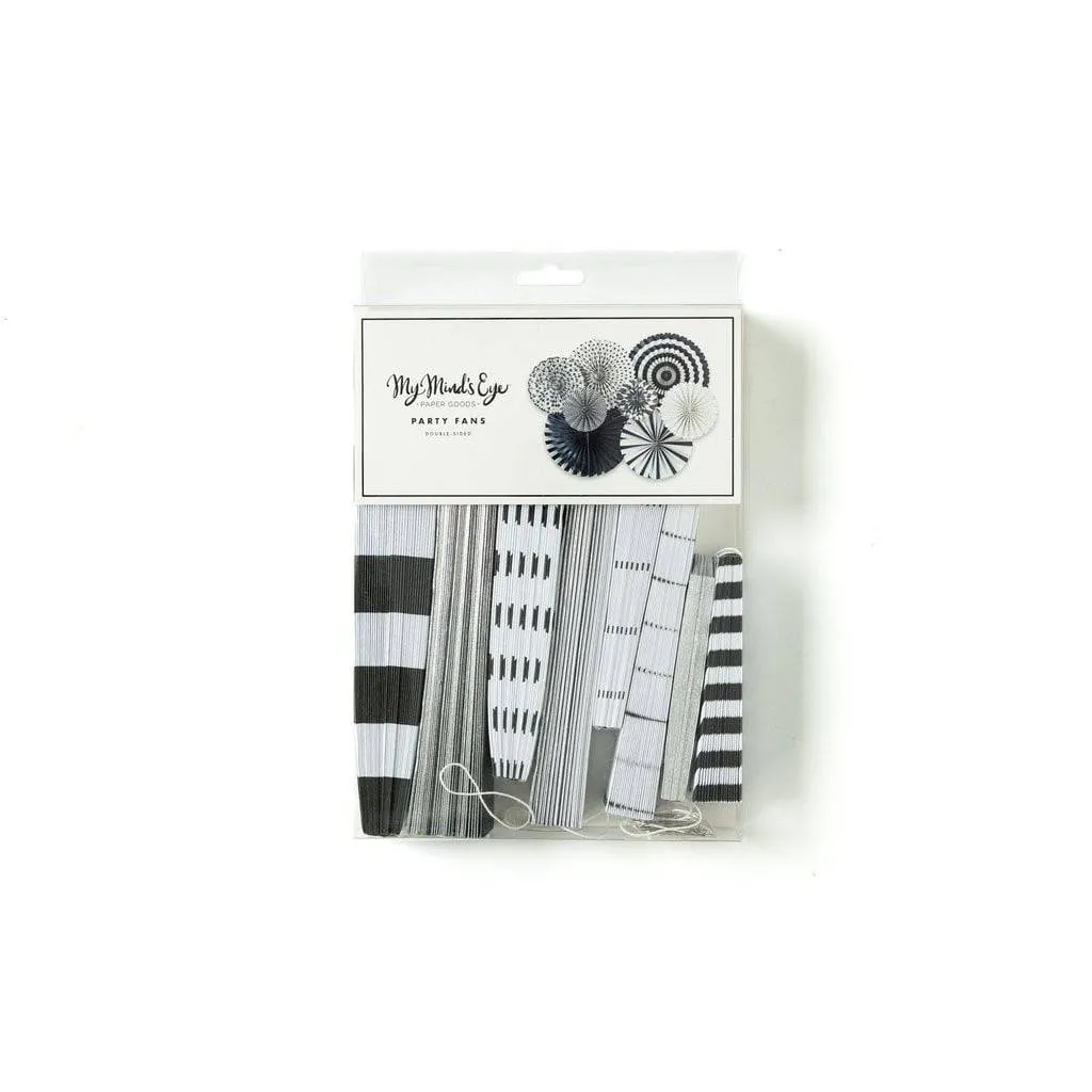 Black. White & Silver Party Fans 8ct