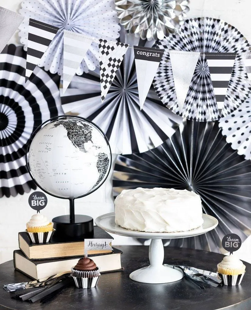 Black. White & Silver Party Fans 8ct