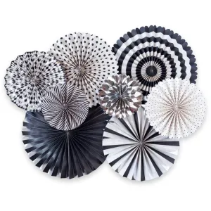 Black. White & Silver Party Fans 8ct