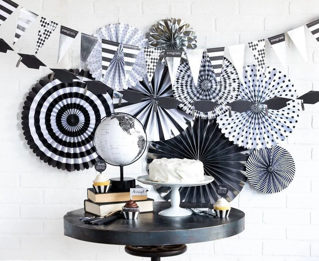 Black. White & Silver Party Fans 8ct