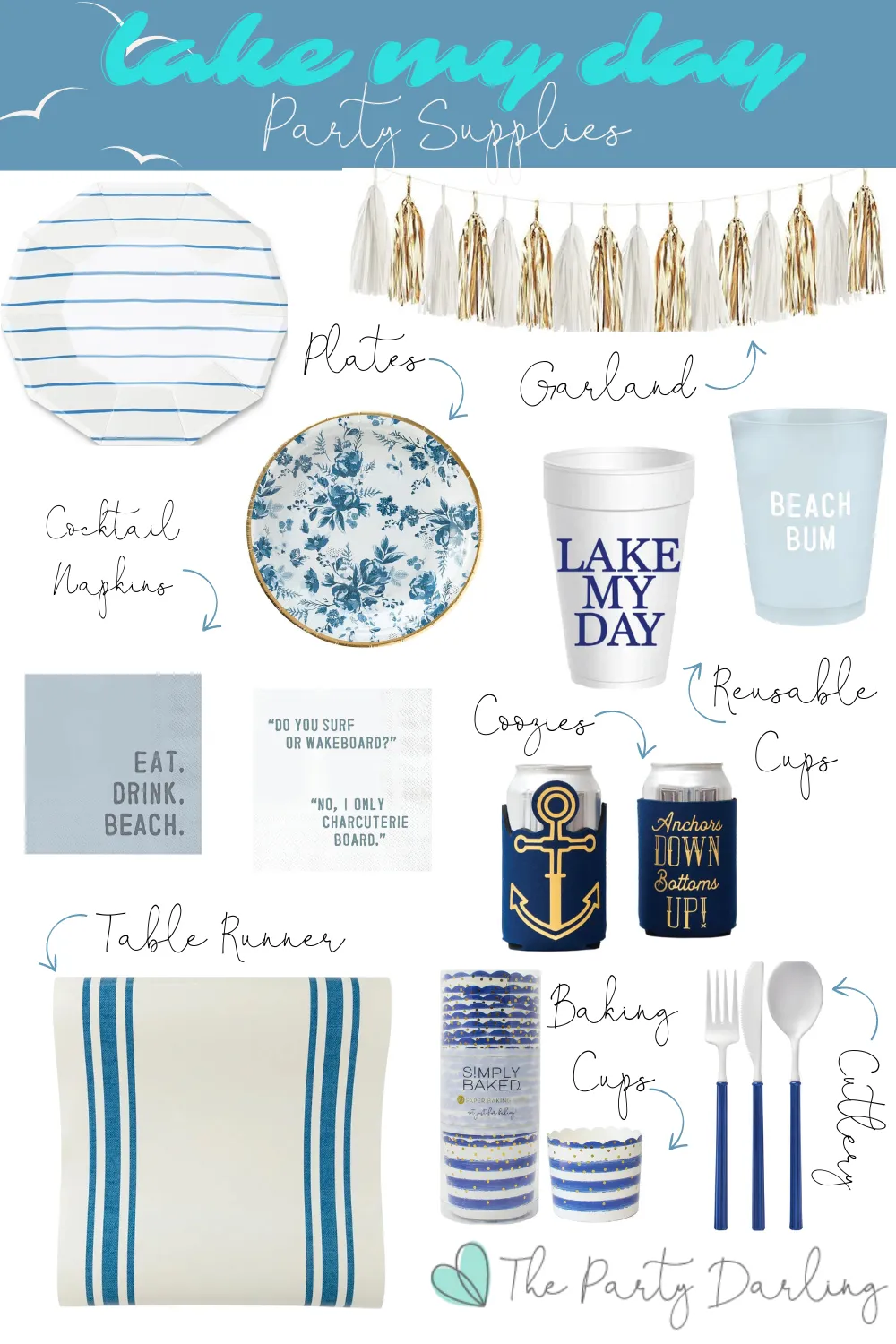 Blue & Cream Striped Paper Table Runner