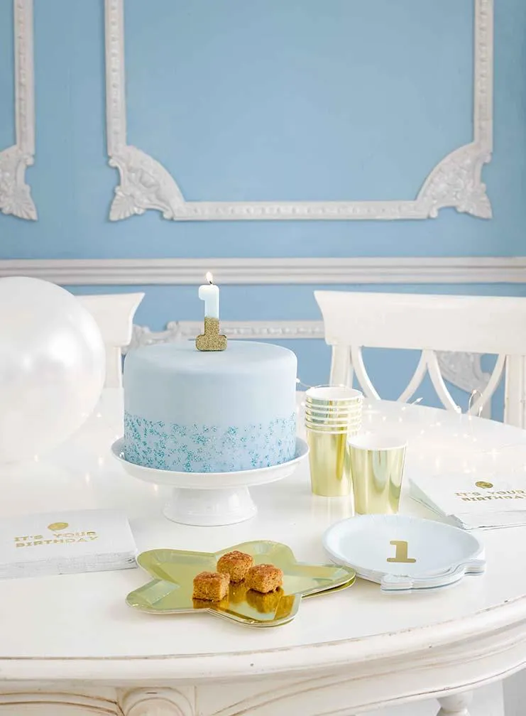 Blue and Gold Glitter Dipped Number Birthday Candle