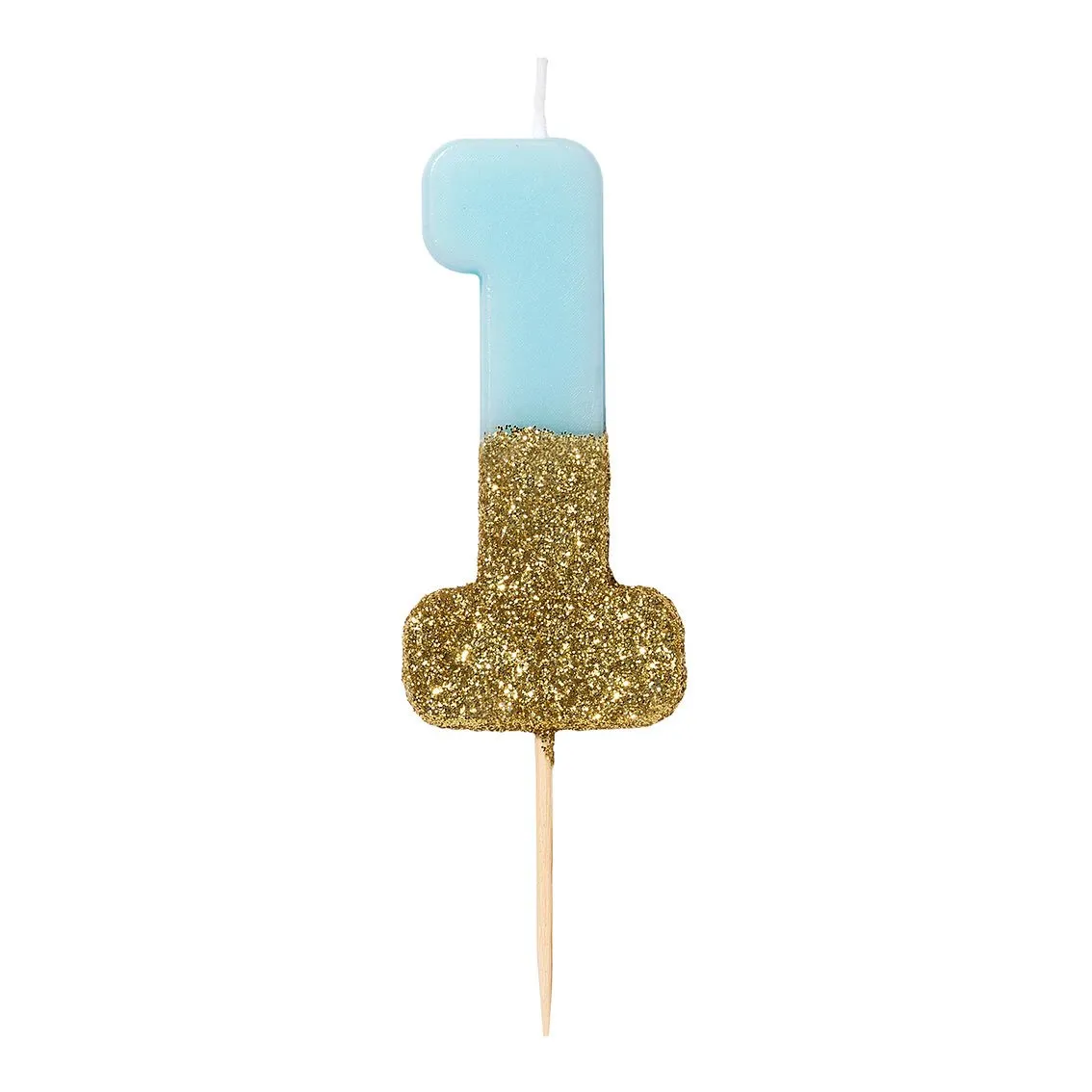 Blue and Gold Glitter Dipped Number Birthday Candle