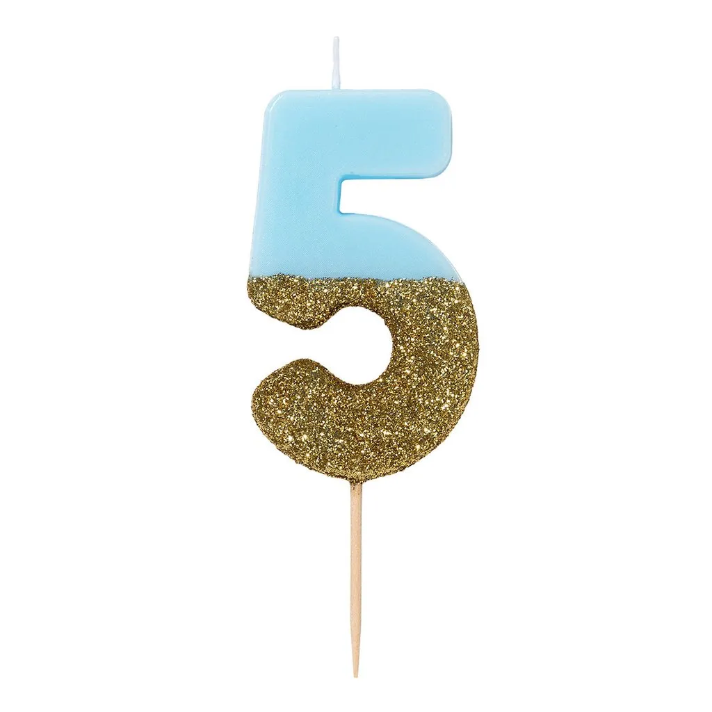 Blue and Gold Glitter Dipped Number Birthday Candle