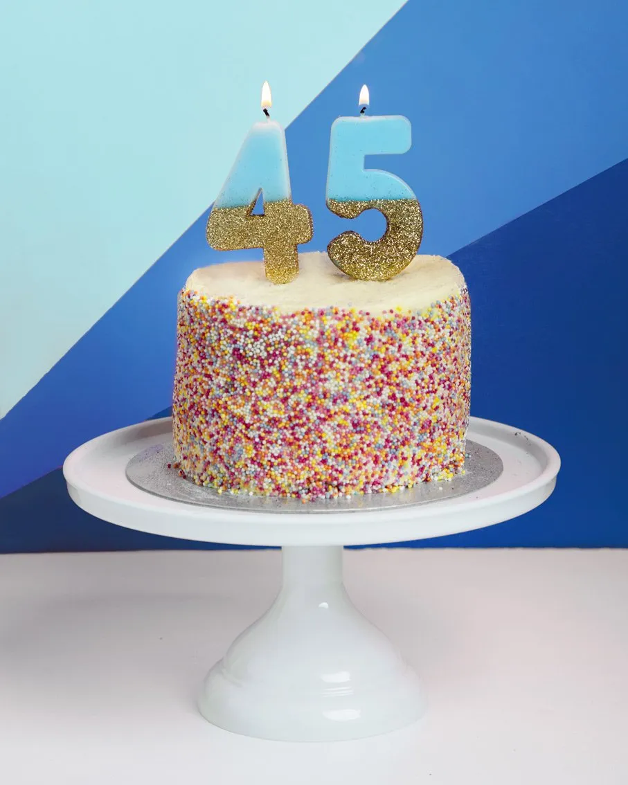Blue and Gold Glitter Dipped Number Birthday Candle