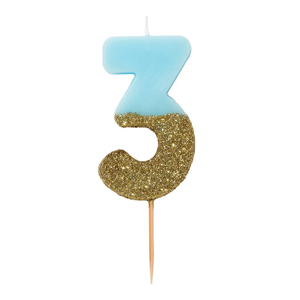 Blue and Gold Glitter Dipped Number Birthday Candle