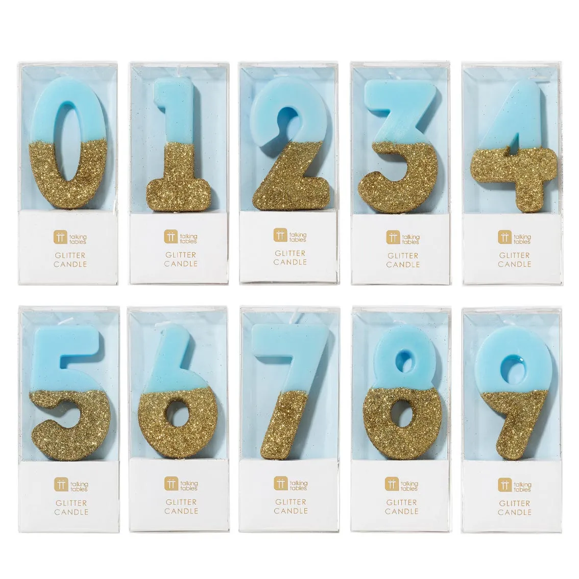 Blue and Gold Glitter Dipped Number Birthday Candle