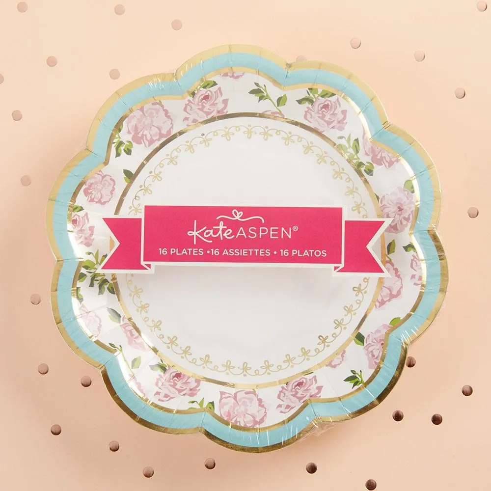 Blue Floral Tea Time Dessert Plates 16ct