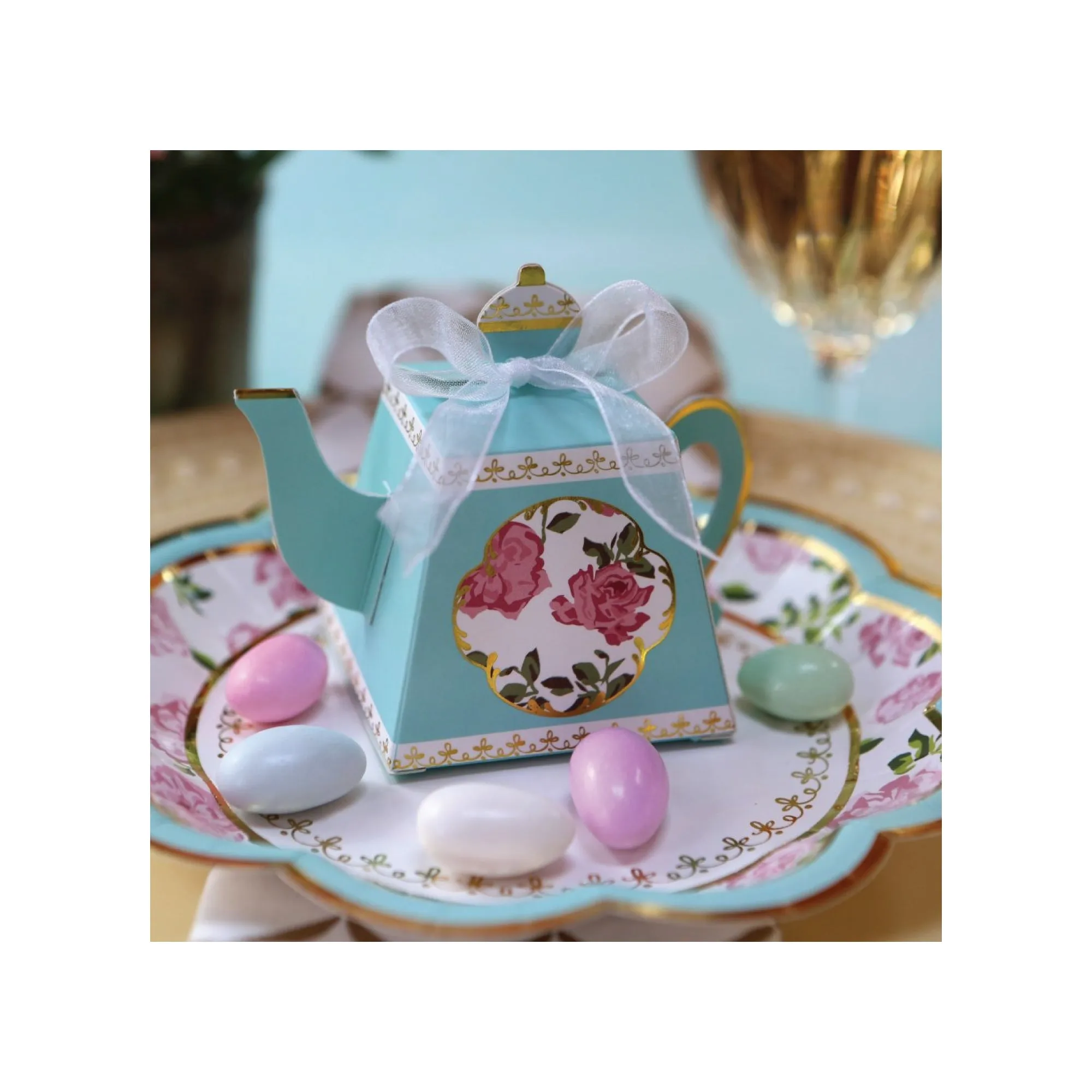 Blue Floral Tea Time Favor Boxes 24ct