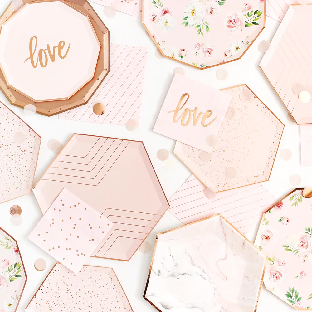 Blush Pink & Rose Gold Marble Lunch Plates 8ct