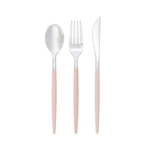 Blush Pink & Silver Plastic Cutlery Set for 8