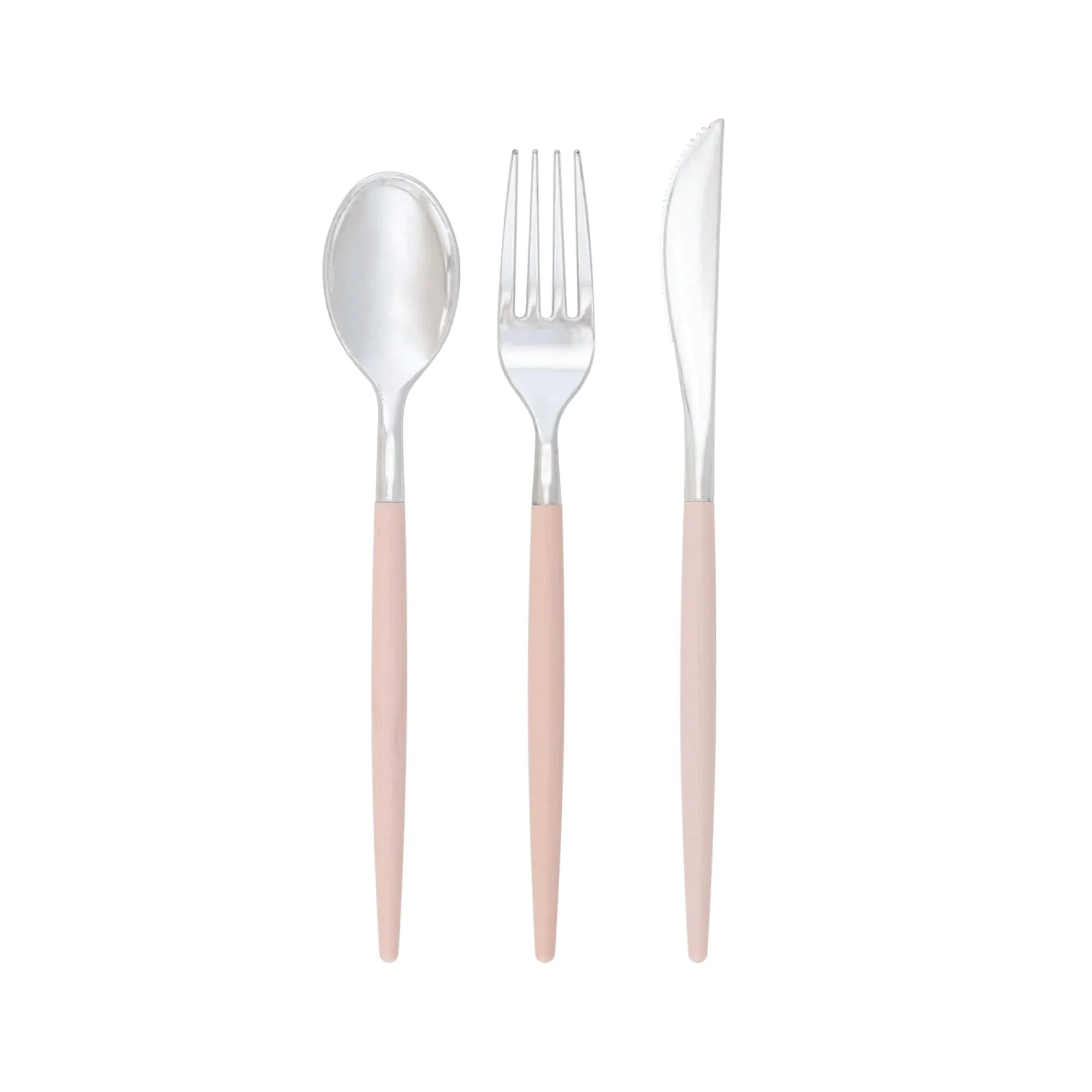 Blush Pink & Silver Plastic Cutlery Set for 8