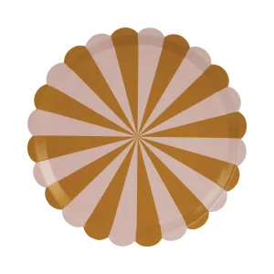 Brown & Pink Striped Scalloped Dessert Plates 6ct