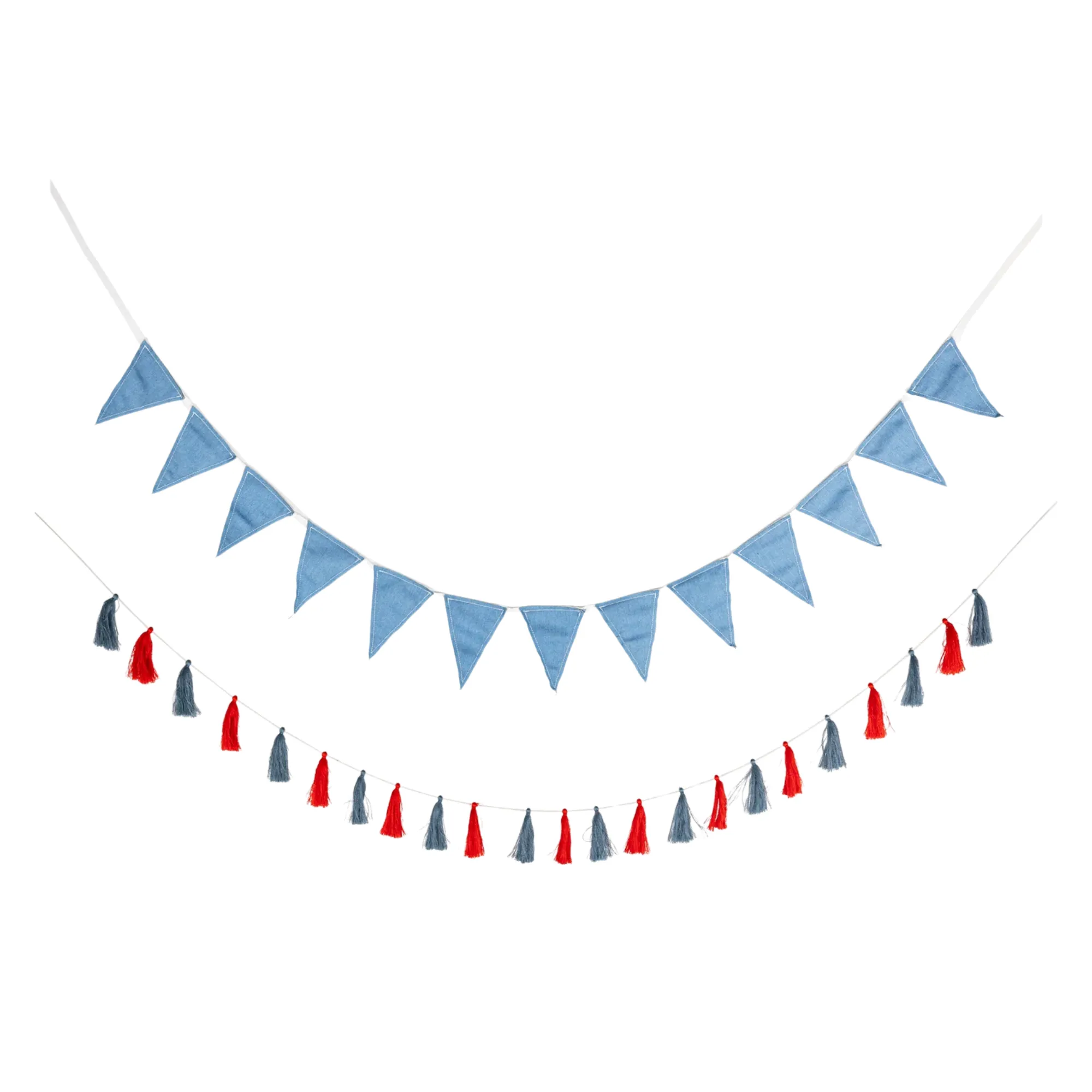 Chambray Pennant & Patriotic Tassel Garland Set