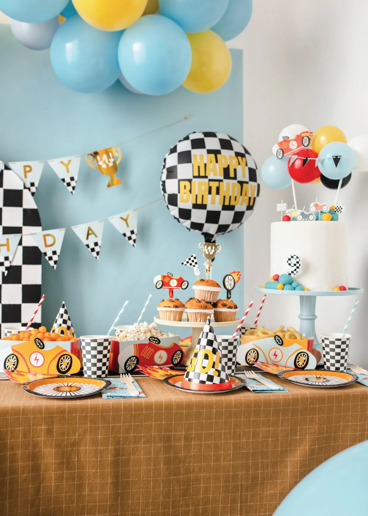 Checkered Flag Happy Birthday Foil Balloon 14in