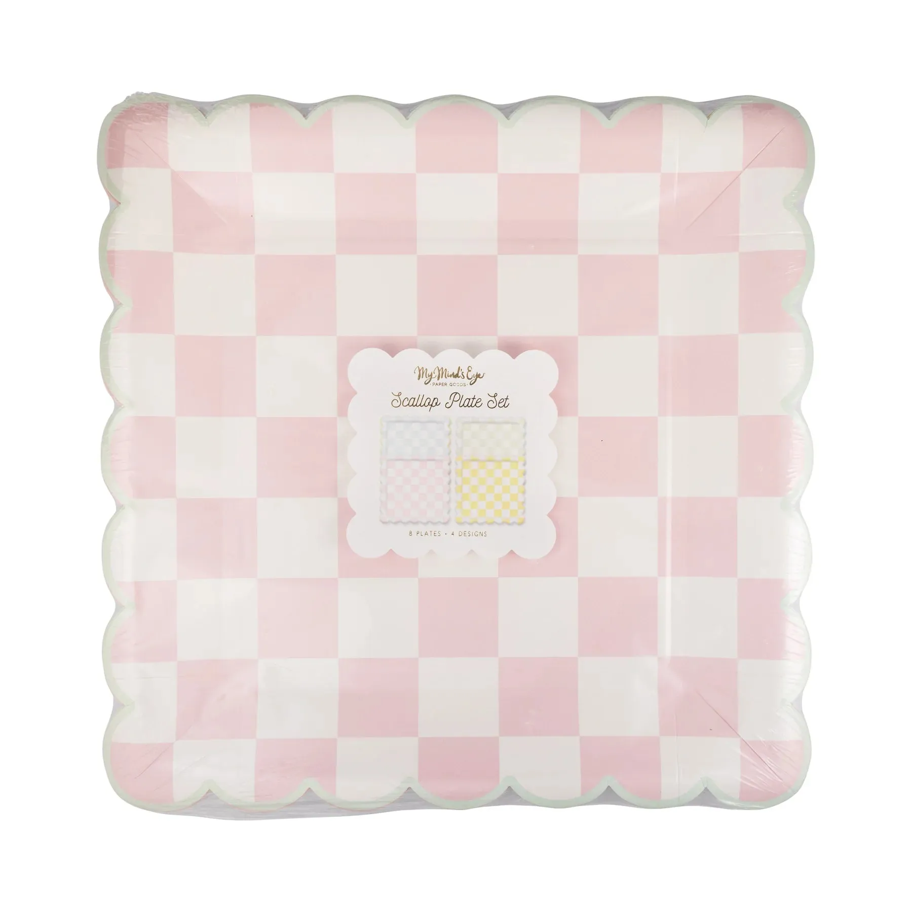 Checkered Scalloped Square Dinner Plate Set 8ct