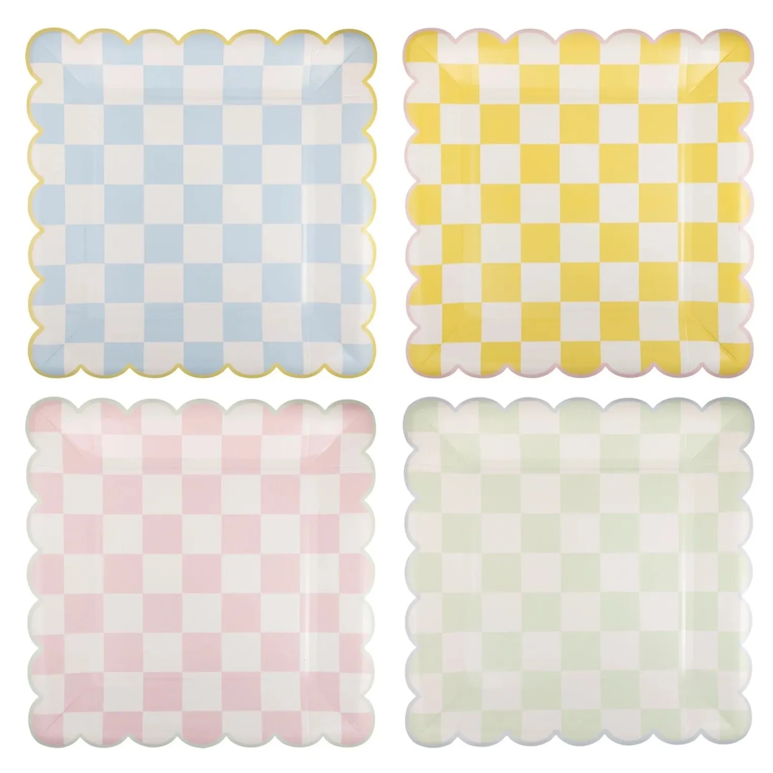Checkered Scalloped Square Dinner Plate Set 8ct