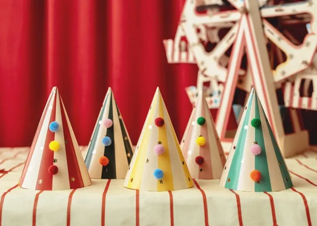 Circus Pompom Party Hats 6ct
