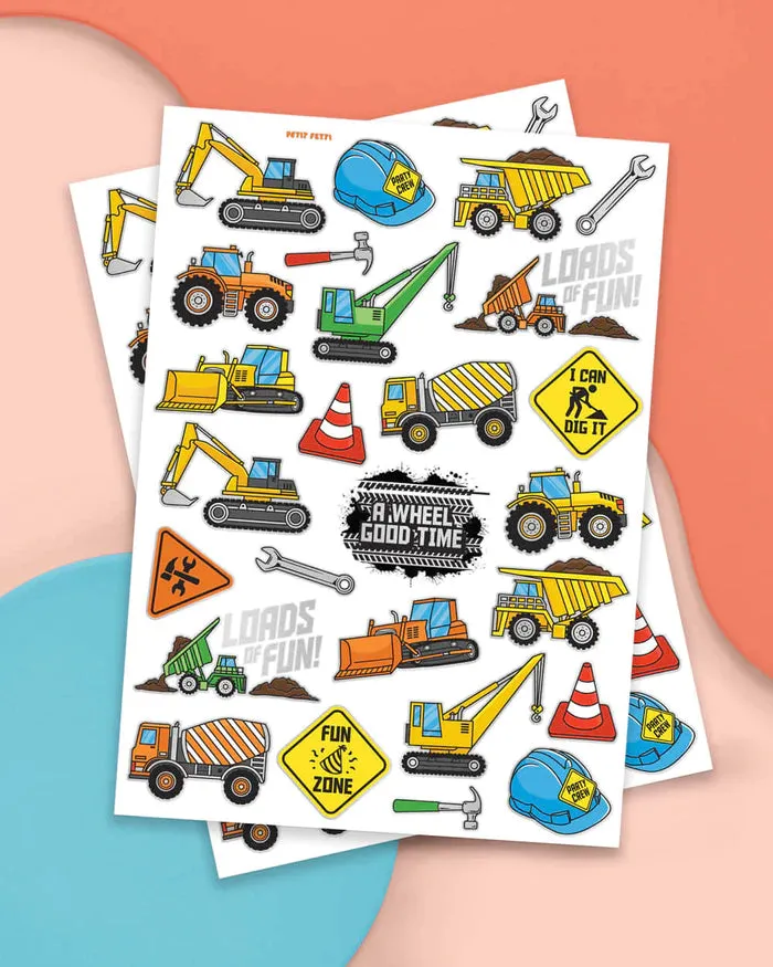 Construction Temporary Tattoo Sheets 2ct