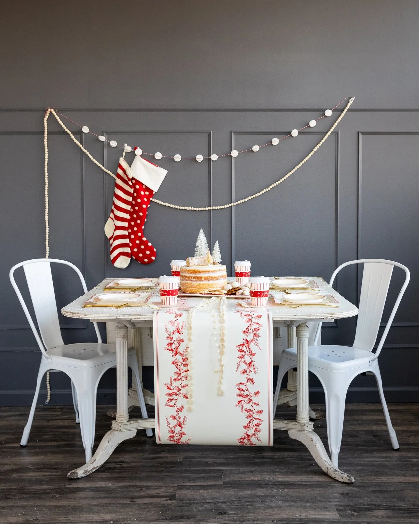 Cream & Red Holly Paper Table Runner