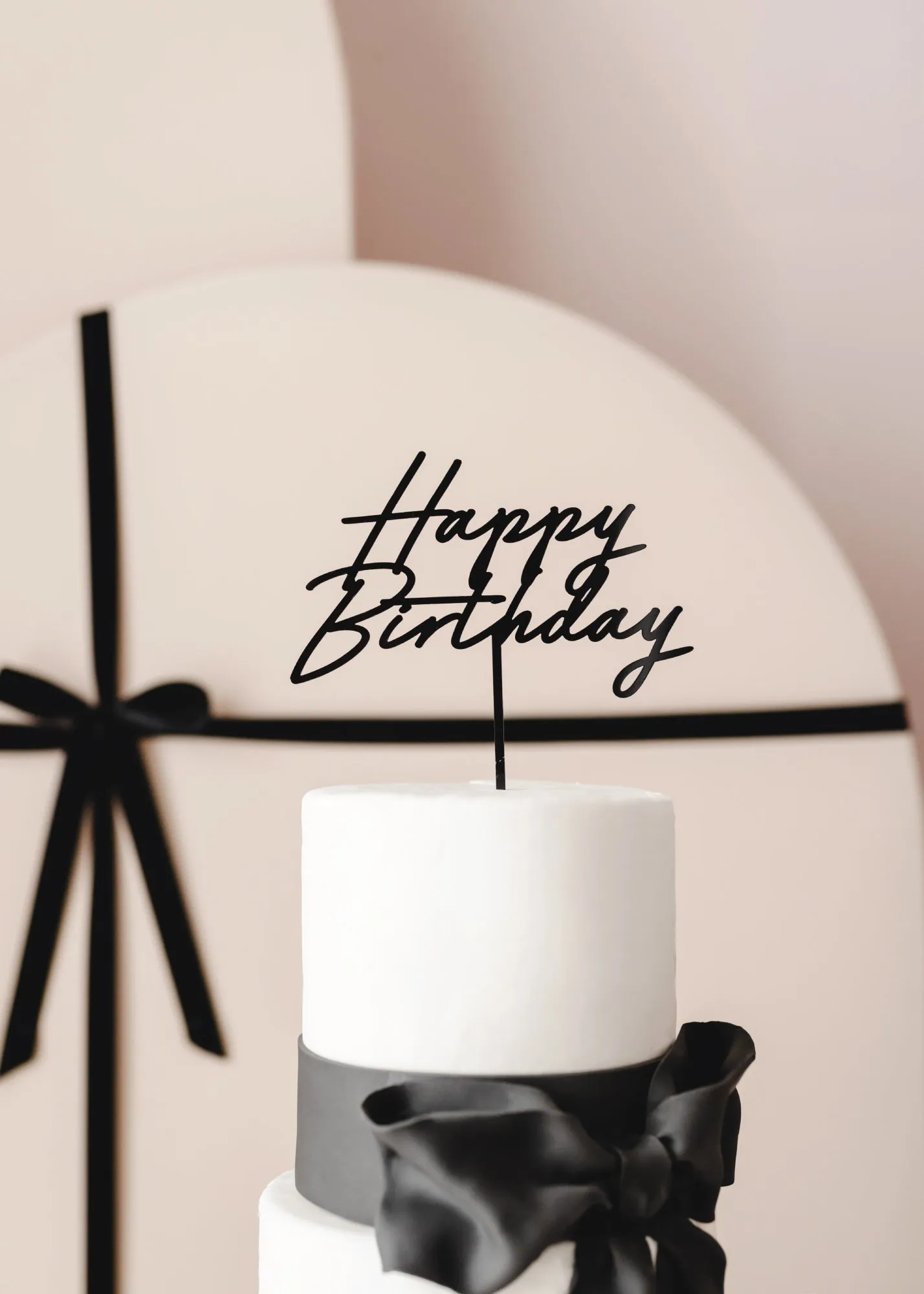 Cursive Black Happy Birthday Cake Topper