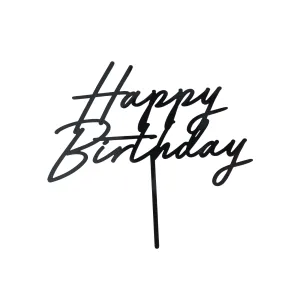 Cursive Black Happy Birthday Cake Topper
