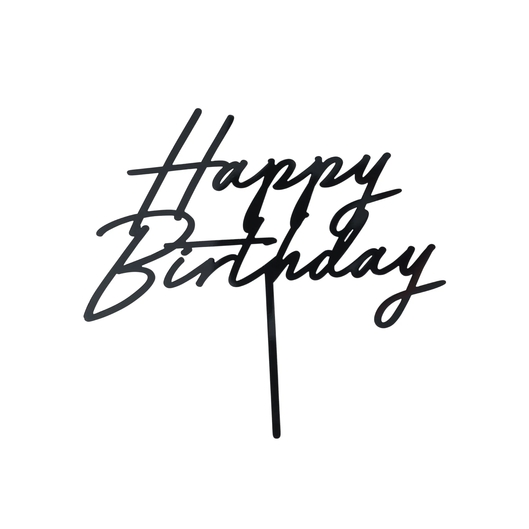 Cursive Black Happy Birthday Cake Topper