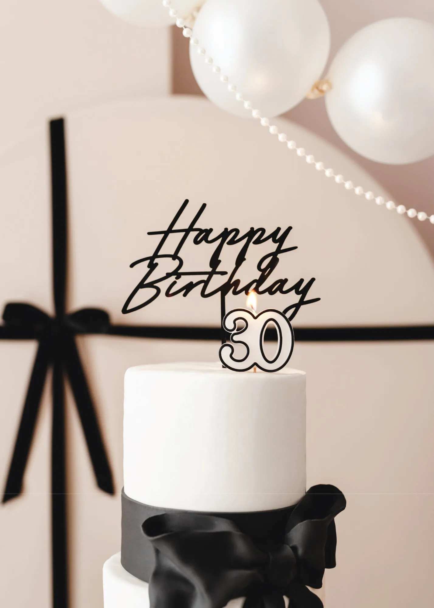 Cursive Black Happy Birthday Cake Topper