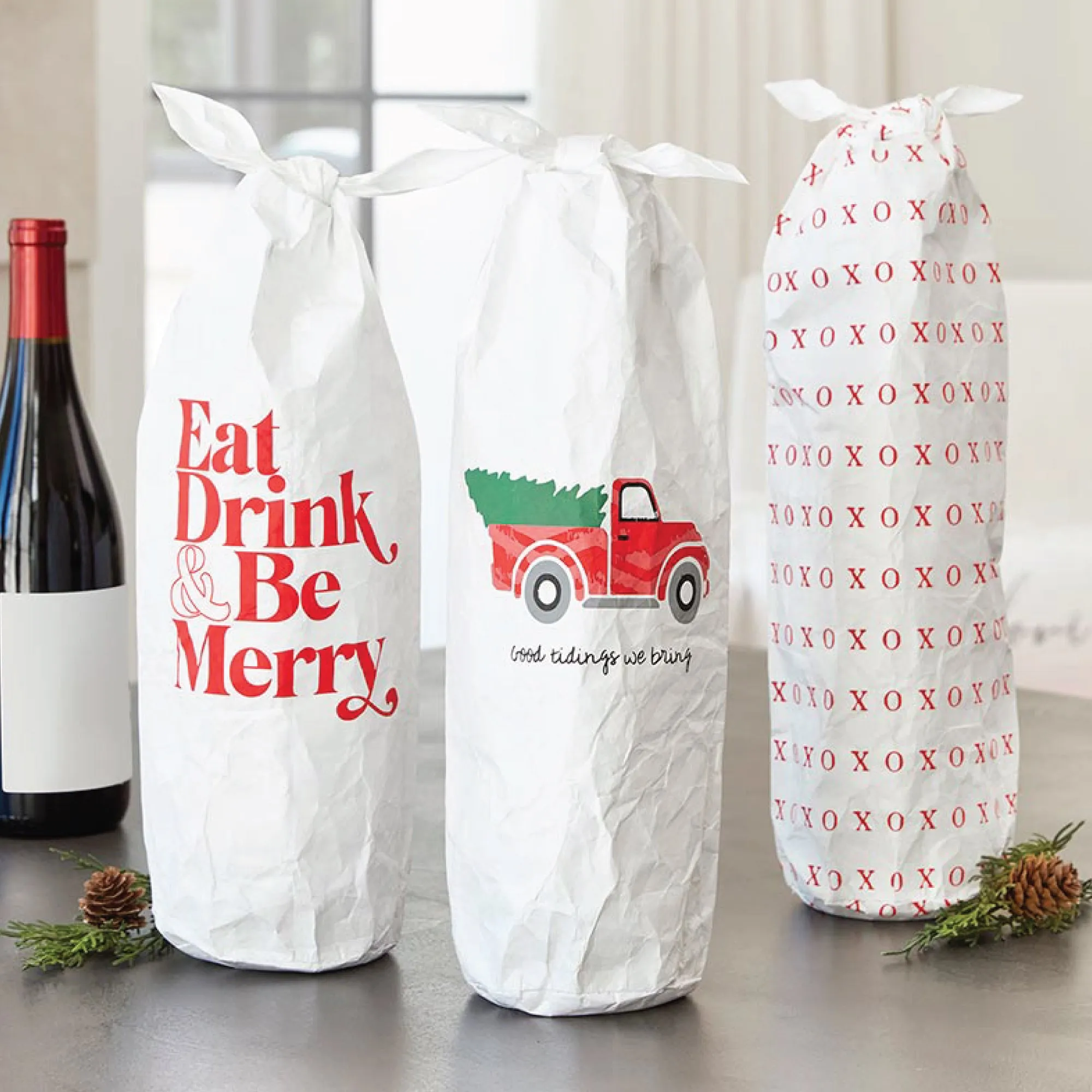 Eat. Drink. & Be Merry Tyvek Wine Bottle Bag 1ct