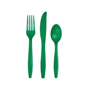 Emerald Green Premium Plastic Cutlery Set for 8