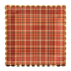 Fall Plaid Scalloped Square Lunch Plates 8ct