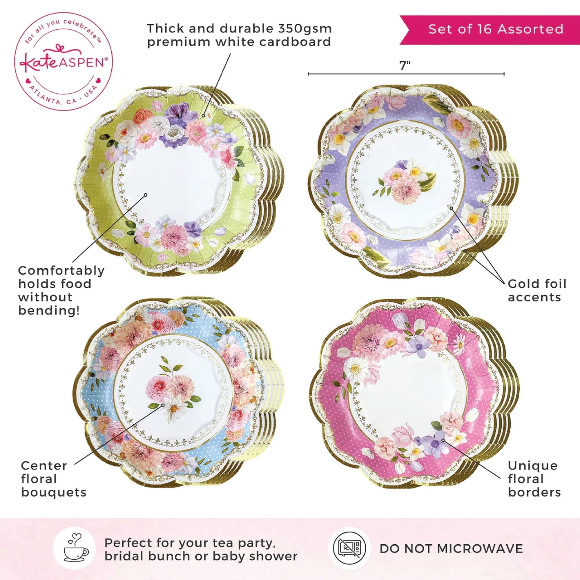 Floral Tea Party Assorted Dessert Plates 16ct