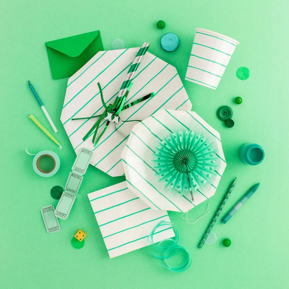 Frenchie Green Striped Lunch Plates 8ct
