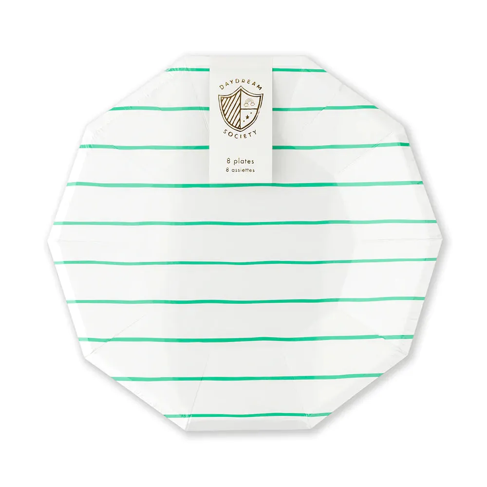 Frenchie Green Striped Lunch Plates 8ct