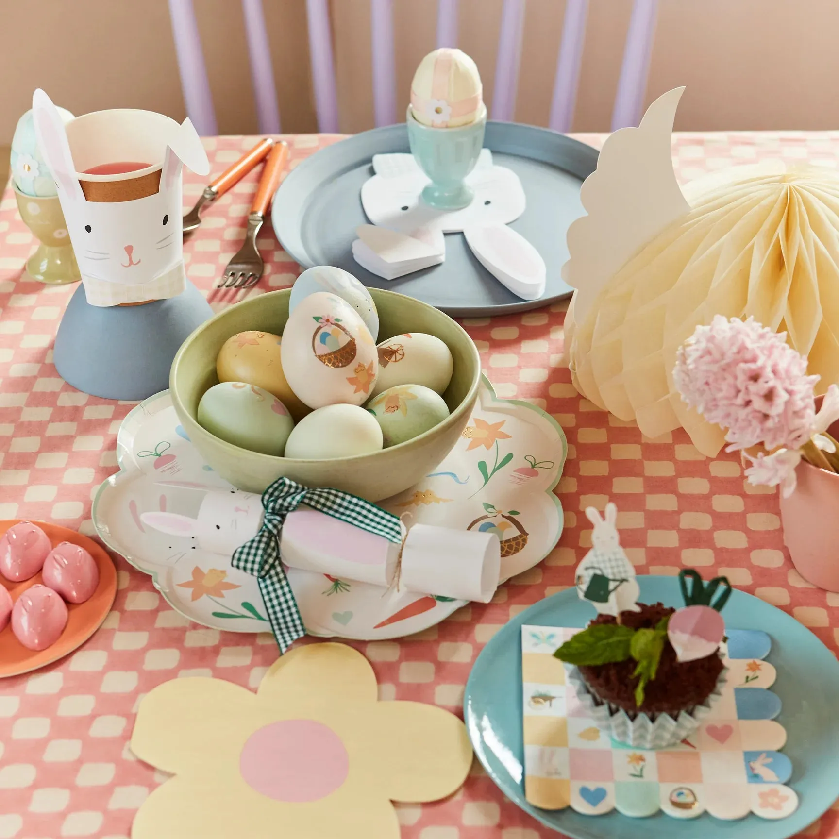 Gingham Easter Bunny Paper Cups 8ct