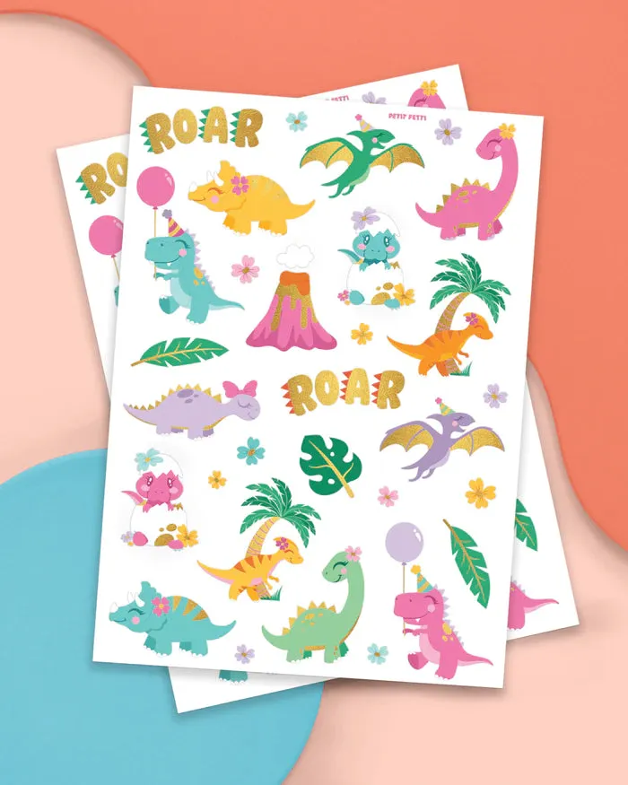 Girl Dinosaur Temporary Tattoo Sheets 2ct